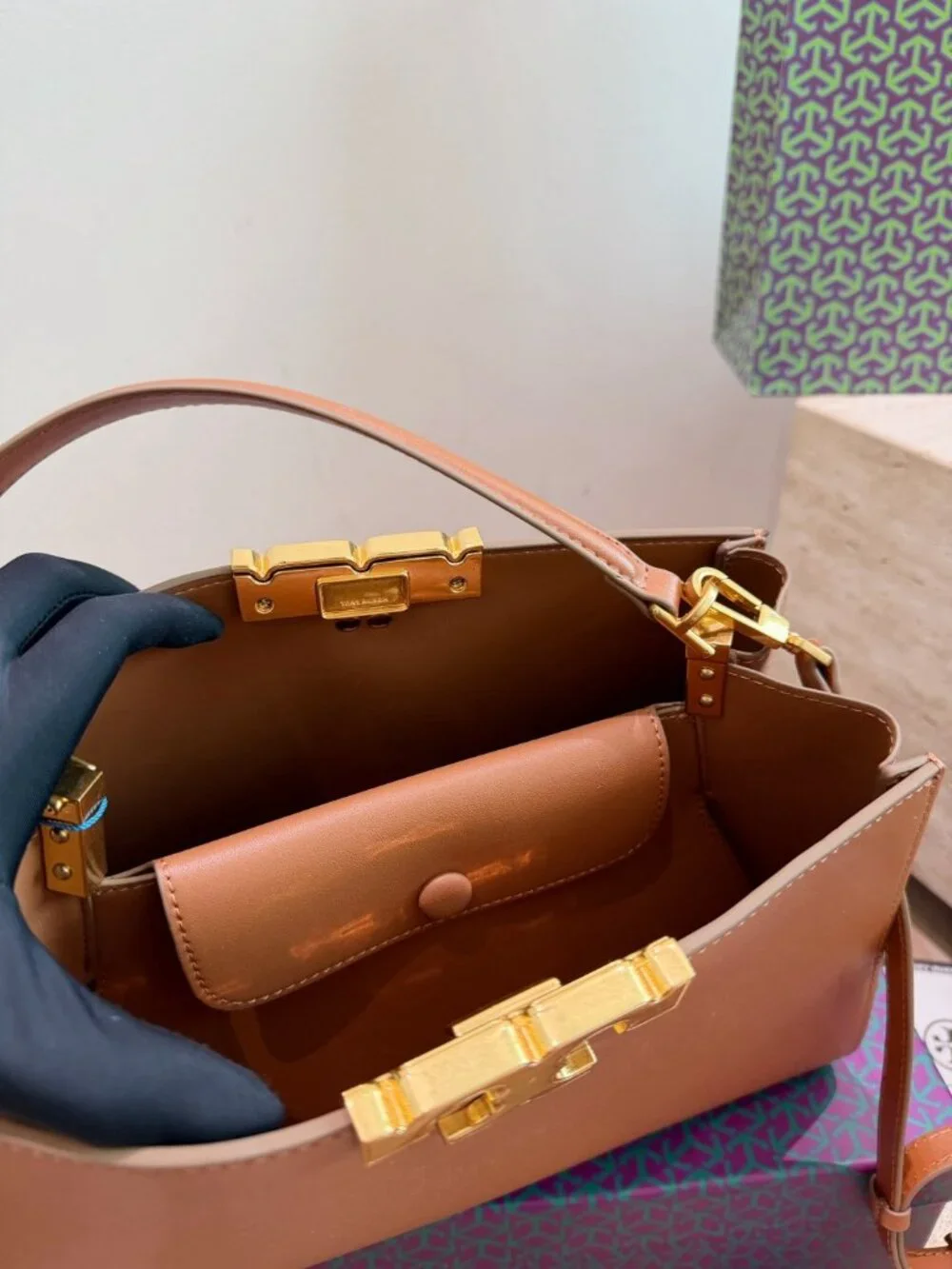 Tory Burch Eleanor Satchel Cognac Smooth Leather Top Handle